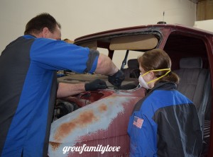 Graci and Daddy working on the ATeam van!