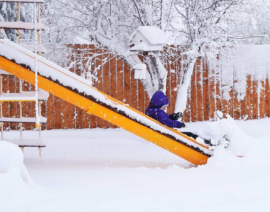 Merci sliding in the snow