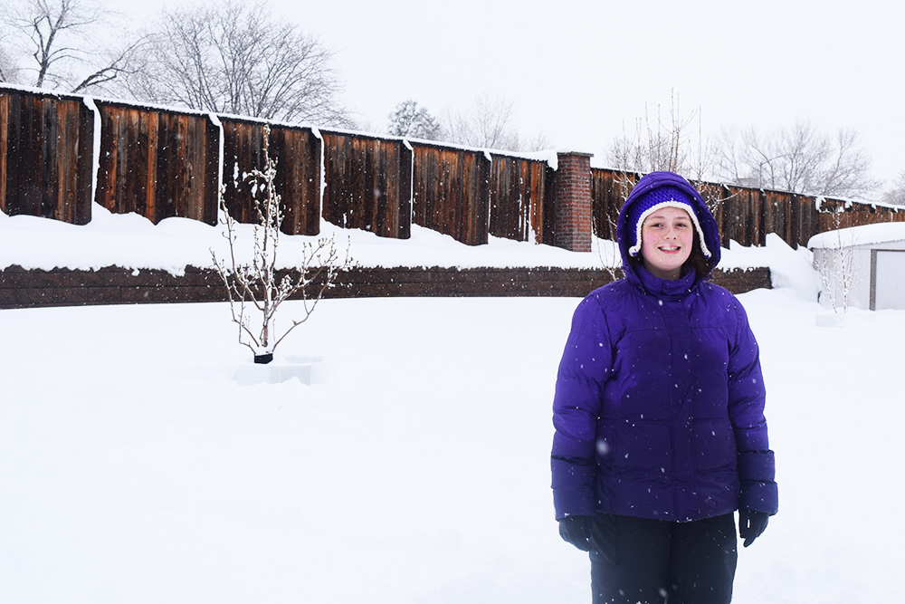 Merci happy in the snow