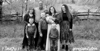 Norm and Heidi Olsen stand with their six children on their Ozarks farm, cradling newborn Neziah - their miracle rainbow baby born almost 12 pounds in 2021 during the pandemic. Celebrating God’s faithfulness after TBI, loss, and healing.