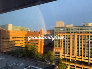 Rainbow over hospital where I had brain surgery, a reminder of God’s promise to heal and restore.